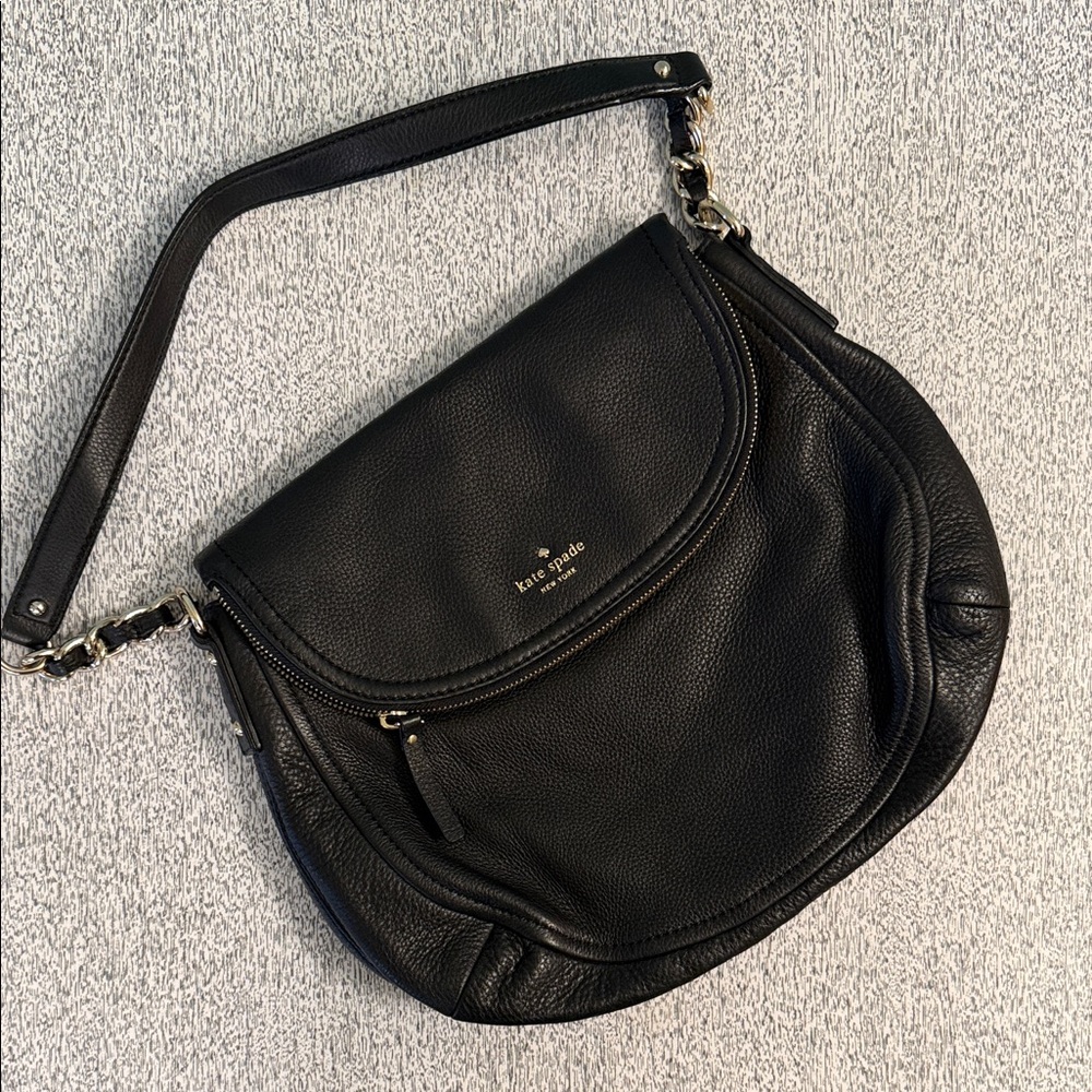 kate spade New York, Penny, PXRU2736 Black Pebbled Leather Shoulder Bag, EUC